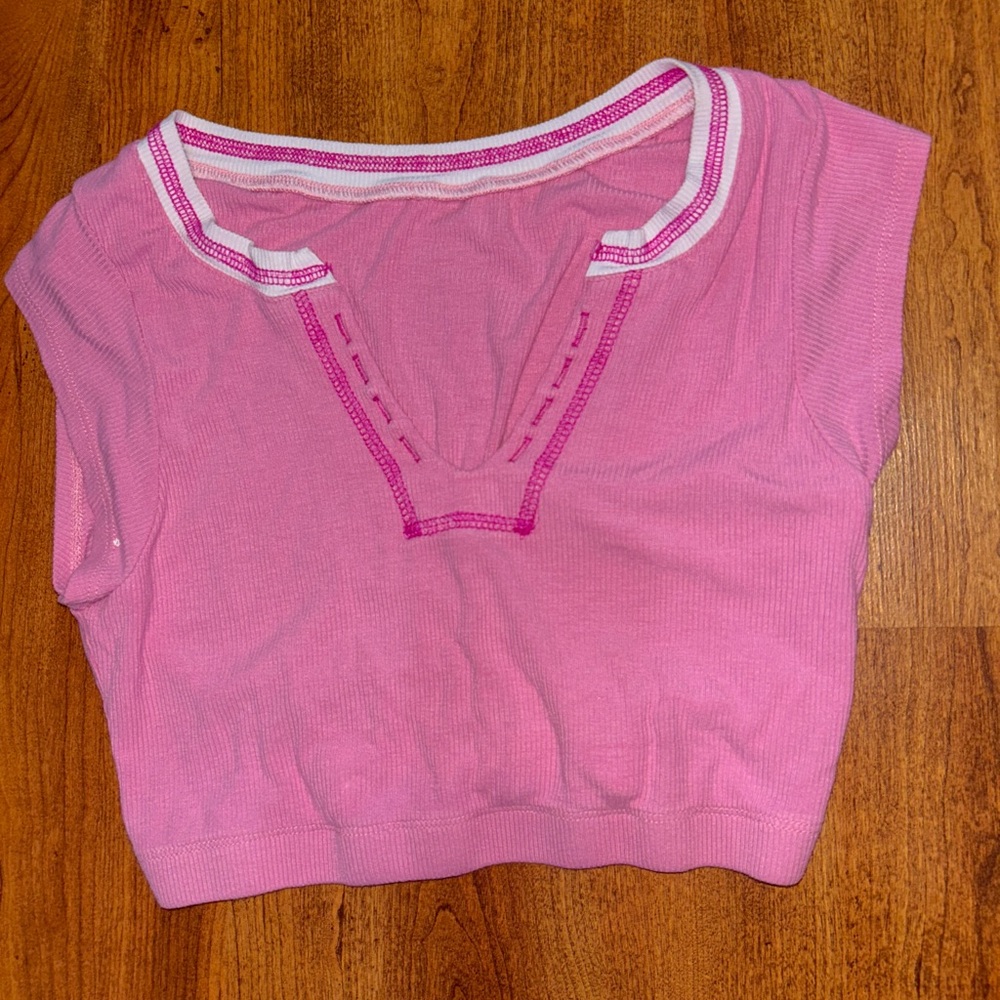 Pink Knit V-Neck Top